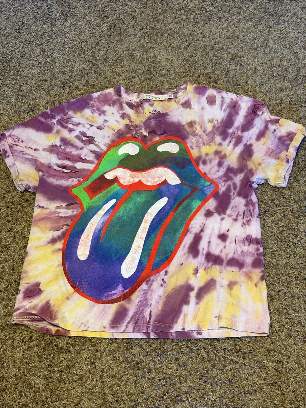 Alice + Olivia Tie-Dye Graphic Tee with the Rolling Stones Logo